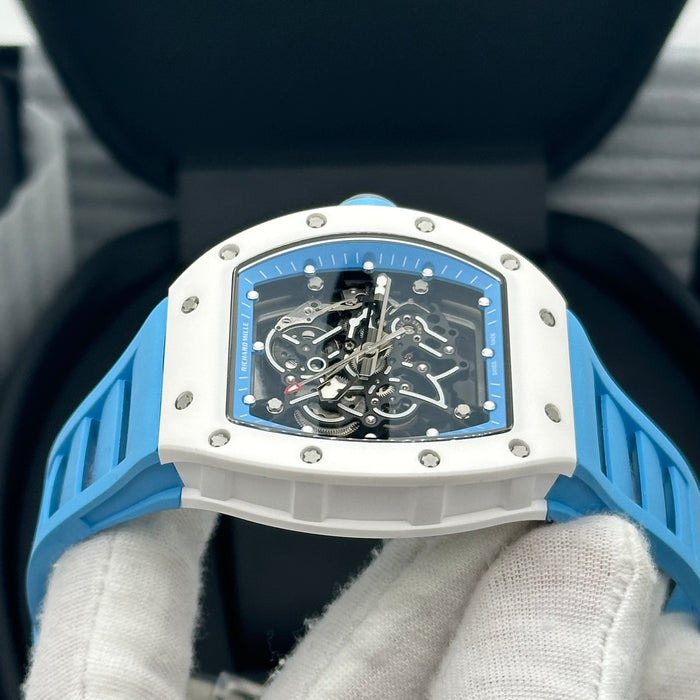 Richard Mille RM055 Bubba Watson White Ceramic Blue Strap – Swiss Super Clone Skeleton Automatic