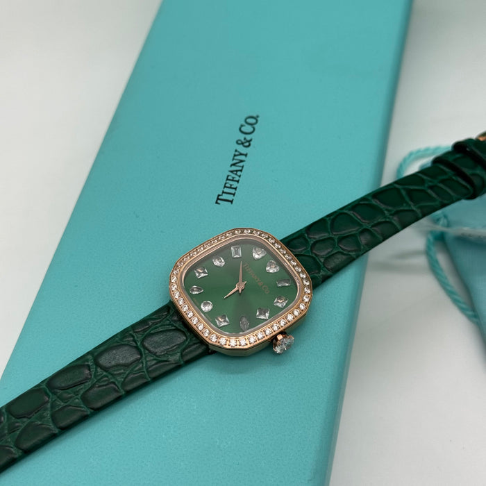 Tiffany & Co. Square Cushion Watch – Dark Green Dial with Croc Strap
