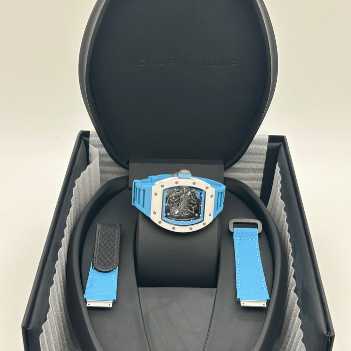 Richard Mille RM055 Bubba Watson White Ceramic Blue Strap – Swiss Super Clone Skeleton Automatic