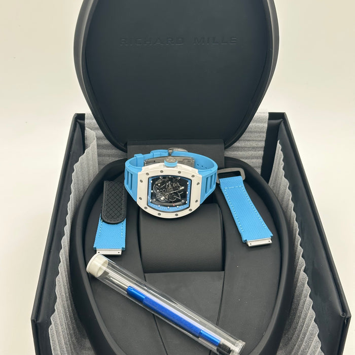 Richard Mille RM055 Bubba Watson White Ceramic Blue Strap – Swiss Super Clone Skeleton Automatic
