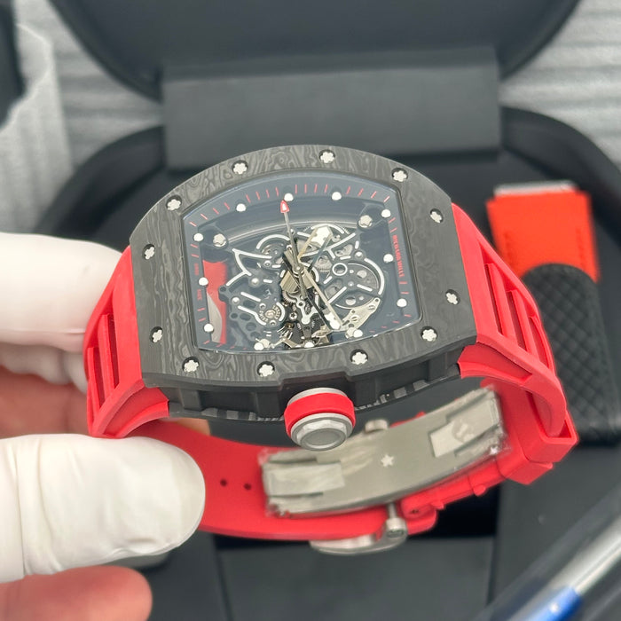 Richard Mille RM055 Bubba Watson Carbon Style Skeleton Watch – Black Carbon Case with Red Rubber Strap
