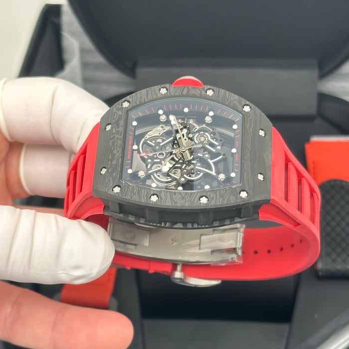 Richard Mille RM055 Bubba Watson Carbon Style Skeleton Watch – Black Carbon Case with Red Rubber Strap