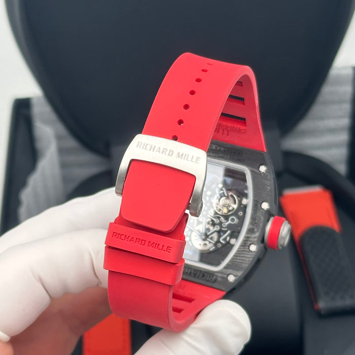 Richard Mille RM055 Bubba Watson Carbon Style Skeleton Watch – Black Carbon Case with Red Rubber Strap