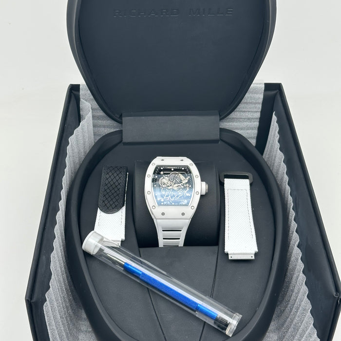 Richard Mille RM055 Bubba Watson Style Skeleton Watch – White Ceramic Case with White Rubber Strap