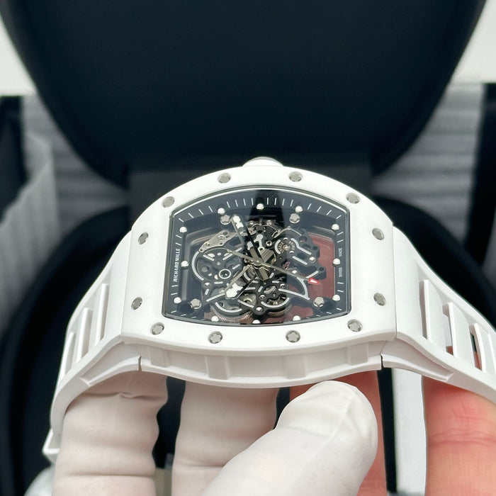 Richard Mille RM055 Bubba Watson Style Skeleton Watch – White Ceramic Case with White Rubber Strap