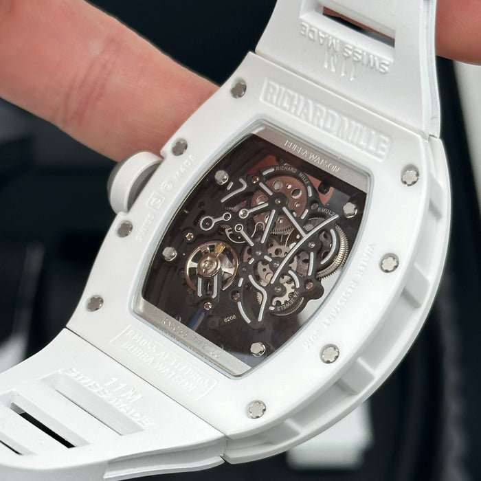 Richard Mille RM055 Bubba Watson Style Skeleton Watch – White Ceramic Case with White Rubber Strap