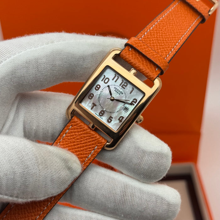 Hermes Cape Cod Gold Case, White Dial With Orange Leather Strap