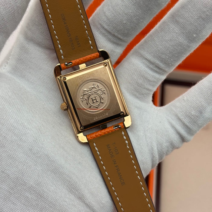 Hermes Cape Cod Gold Case, White Dial With Orange Leather Strap