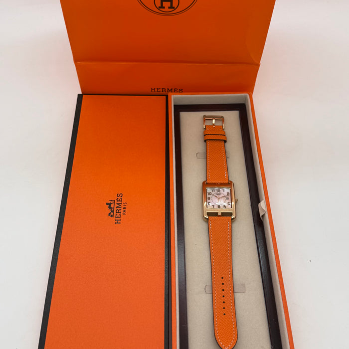 Hermes Cape Cod Gold Case, White Dial With Orange Leather Strap