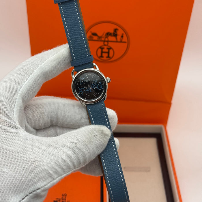 Hermès Arceau Petite Lune Constellation Watch – Blue Leather Strap