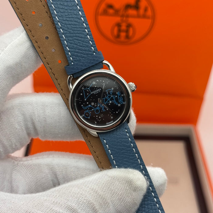 Hermès Arceau Petite Lune Constellation Watch – Blue Leather Strap