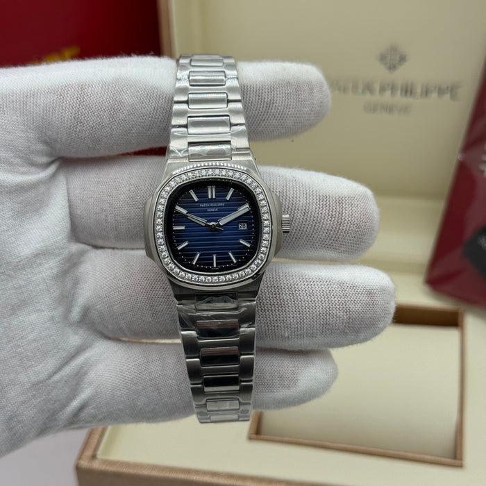 Patek Philippe Nautilus Ladies Watch – Diamond Bezel, Blue Dial, Stainless Steel