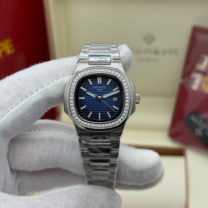 Patek Philippe Nautilus Ladies Watch – Diamond Bezel, Blue Dial, Stainless Steel