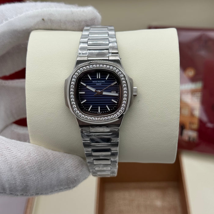 Patek Philippe Nautilus Ladies Watch – Diamond Bezel, Blue Dial, Stainless Steel