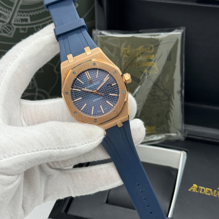 Audemars Piguet Royal Oak – Rose Gold, Blue Tapisserie Dial, Rubber Strap