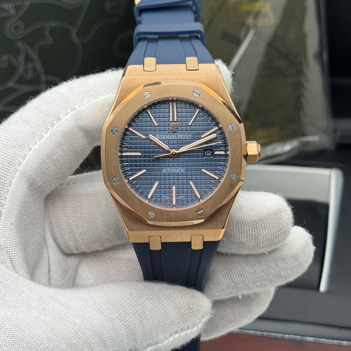 Audemars Piguet Royal Oak – Rose Gold, Blue Tapisserie Dial, Rubber Strap