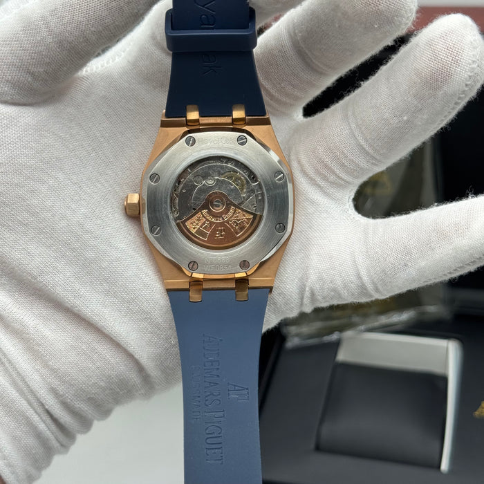 Audemars Piguet Royal Oak – Rose Gold, Blue Tapisserie Dial, Rubber Strap