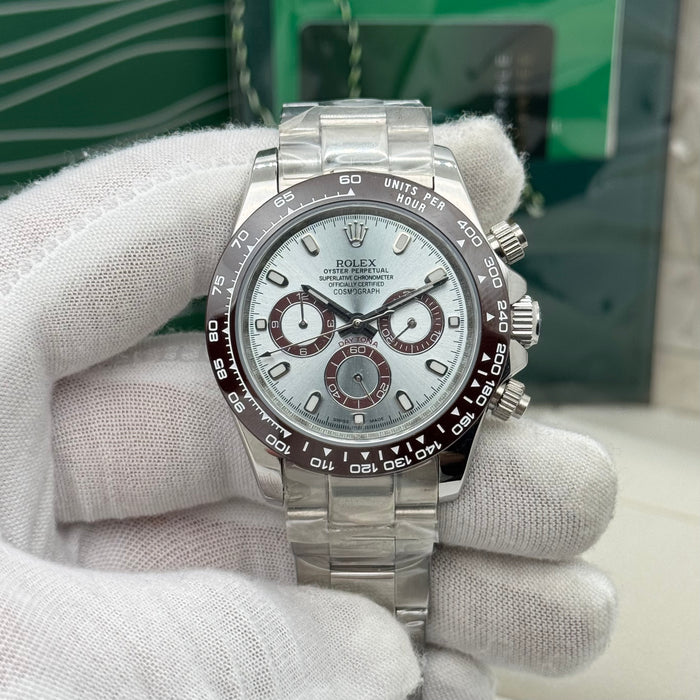 Rolex Daytona Cosmograph Platinum – Ice Blue Dial & Chestnut Brown Bezel (5A+)