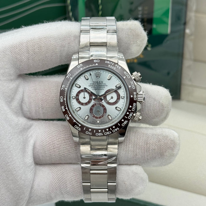 Rolex Daytona Cosmograph Platinum – Ice Blue Dial & Chestnut Brown Bezel (5A+)