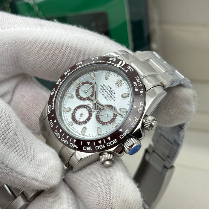 Rolex Daytona Cosmograph Platinum – Ice Blue Dial & Chestnut Brown Bezel (5A+)