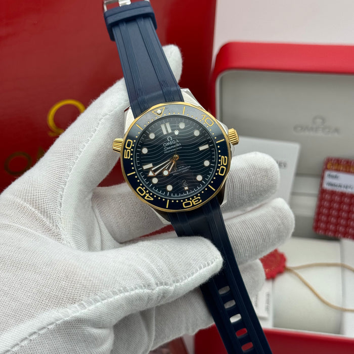 Omega Seamaster Diver 300M Co-Axial Master Chronometer 42mm Steel & Yellow Gold Blue Dial