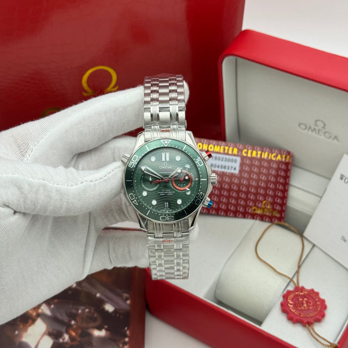 Omega Seamaster Diver 300M Co-Axial Master – Green Dial with Red & Blue Pushers