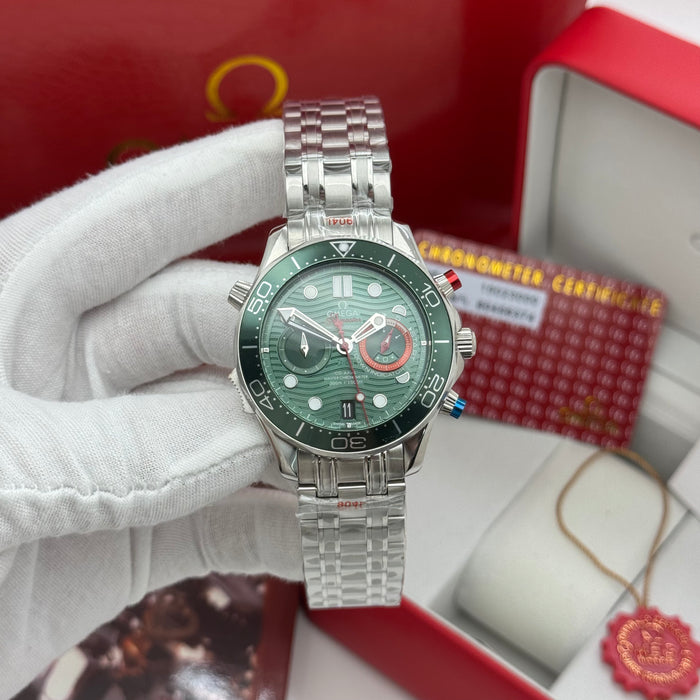 Omega Seamaster Diver 300M Co-Axial Master – Green Dial with Red & Blue Pushers