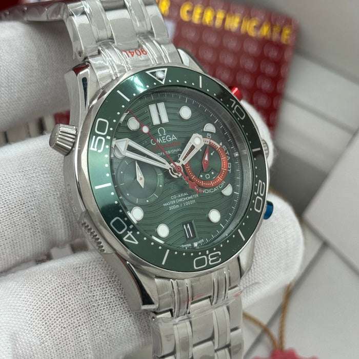 Omega Seamaster Diver 300M Co-Axial Master – Green Dial with Red & Blue Pushers