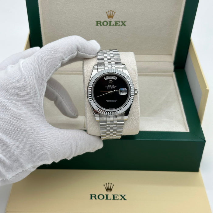 Rolex Day-Date Silver Black Dial 40 mm