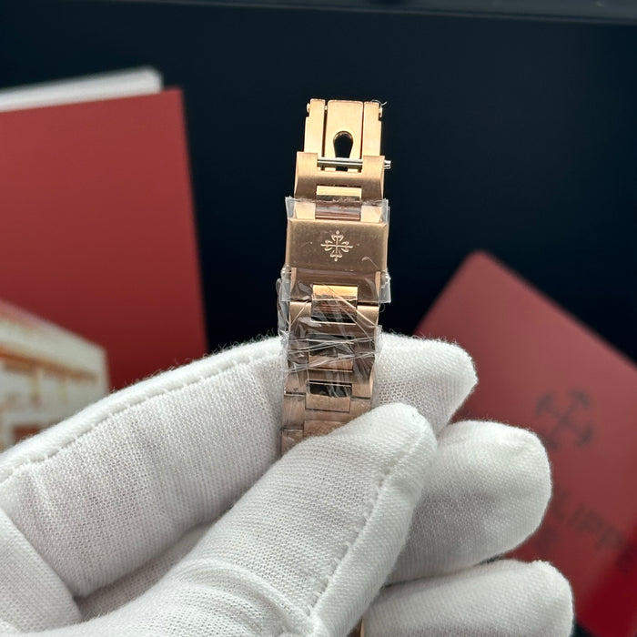 Patek Philippe Nautilus-Style Rose Gold 33MM Watch – Diamond Bezel & Black Dial