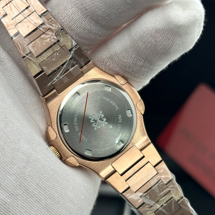 Patek Philippe Nautilus-Style Rose Gold 33MM Watch – Diamond Bezel & Black Dial