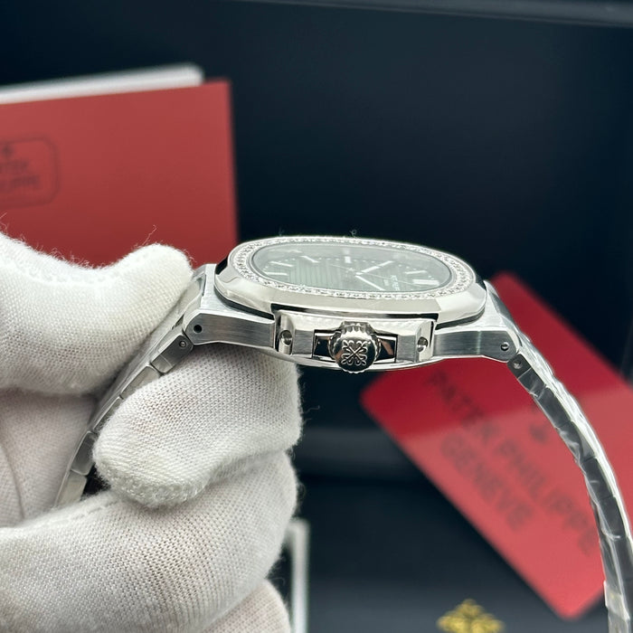 Patek Philippe Nautilus 40MM Diamond Bezel Automatic Watch – Green Textured Dial