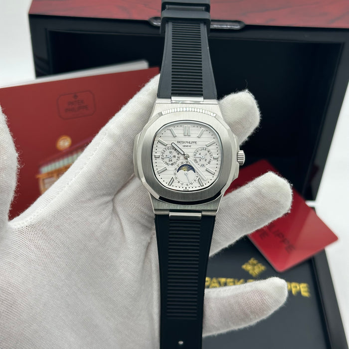 Patek philippe Nautilus Perpetual Calendar MoonPhase - White Dial & Black Rubber Strap