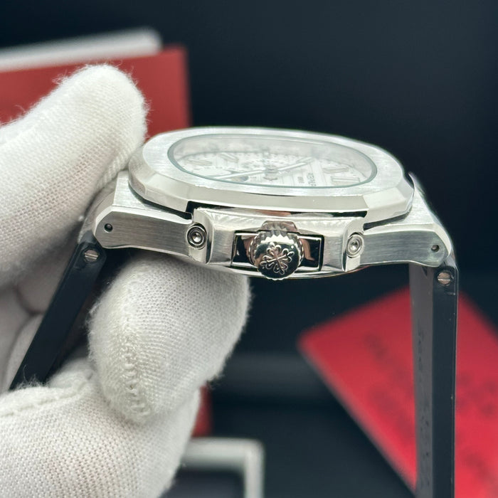 Patek philippe Nautilus Perpetual Calendar MoonPhase - White Dial & Black Rubber Strap
