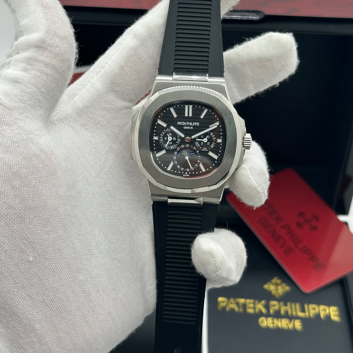 Patek philippe Nautilus Perpetual Calendar MoonPhase - Black Dial & Black Rubber Strap
