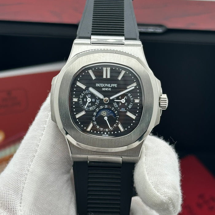Patek philippe Nautilus Perpetual Calendar MoonPhase - Black Dial & Black Rubber Strap