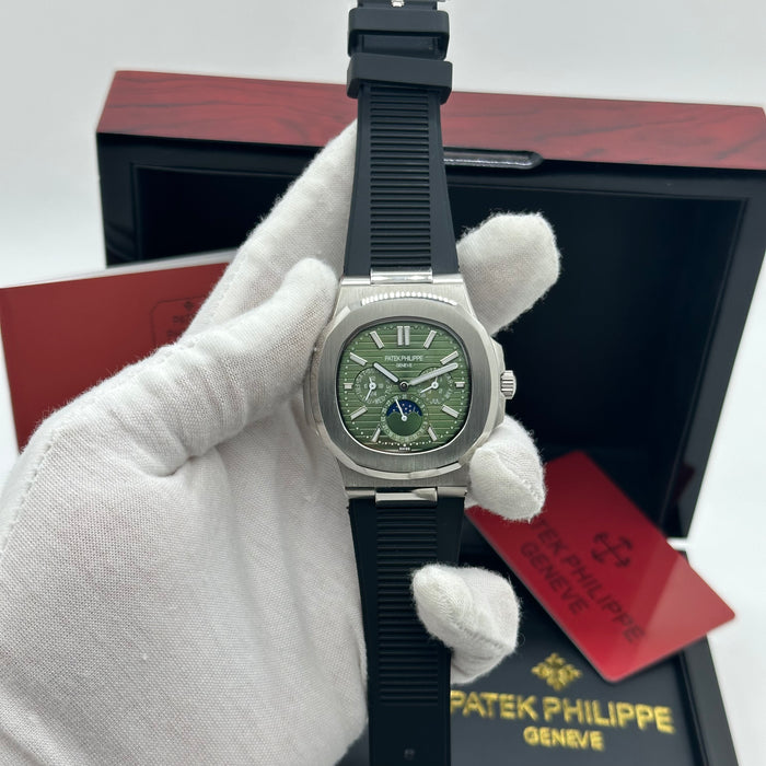 Patek philippe Nautilus Perpetual Calendar MoonPhase - Green Dial & Black Rubber Strap