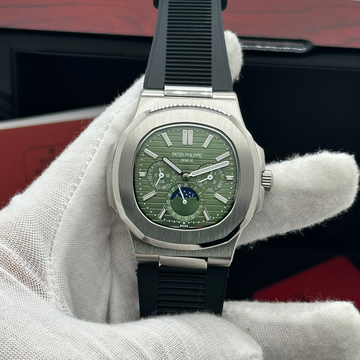 Patek philippe Nautilus Perpetual Calendar MoonPhase - Green Dial & Black Rubber Strap