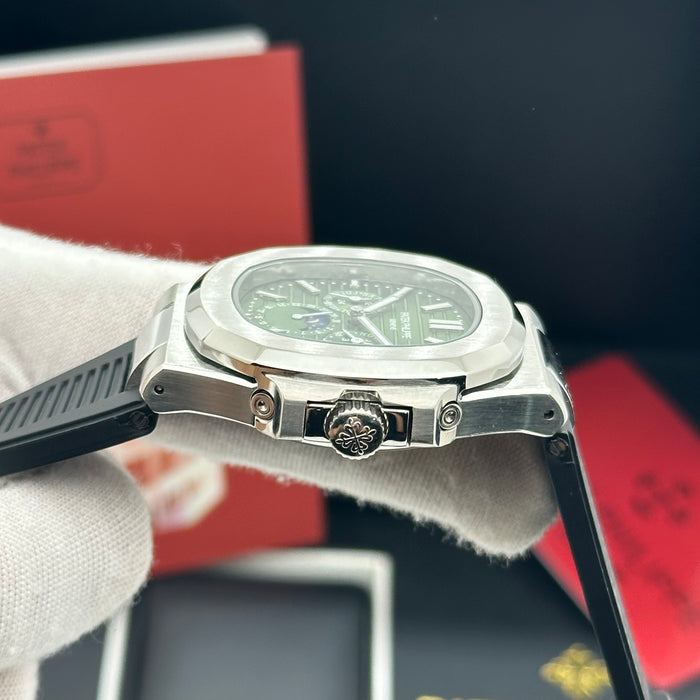 Patek philippe Nautilus Perpetual Calendar MoonPhase - Green Dial & Black Rubber Strap