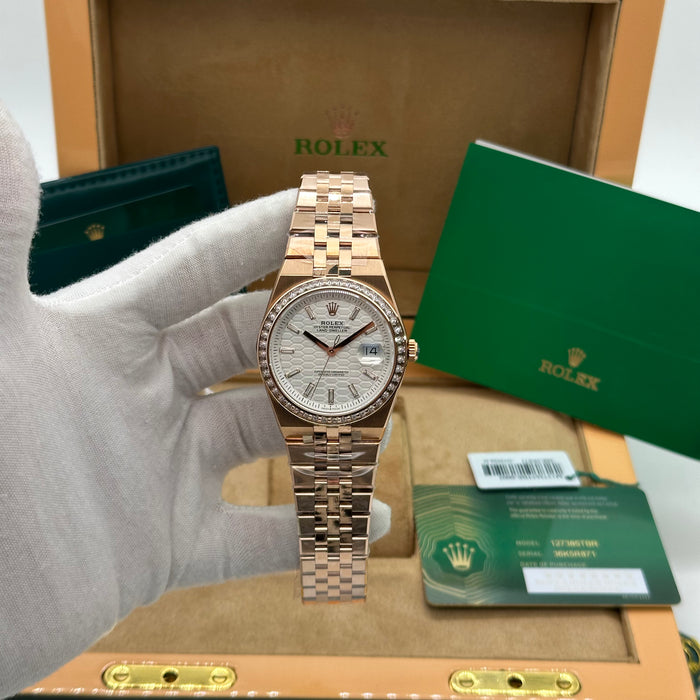 Rolex Oyster Perpetual Land-Dweller 41MM Rose Gold Watch with Diamond Bezel & Date Window 36K5R871