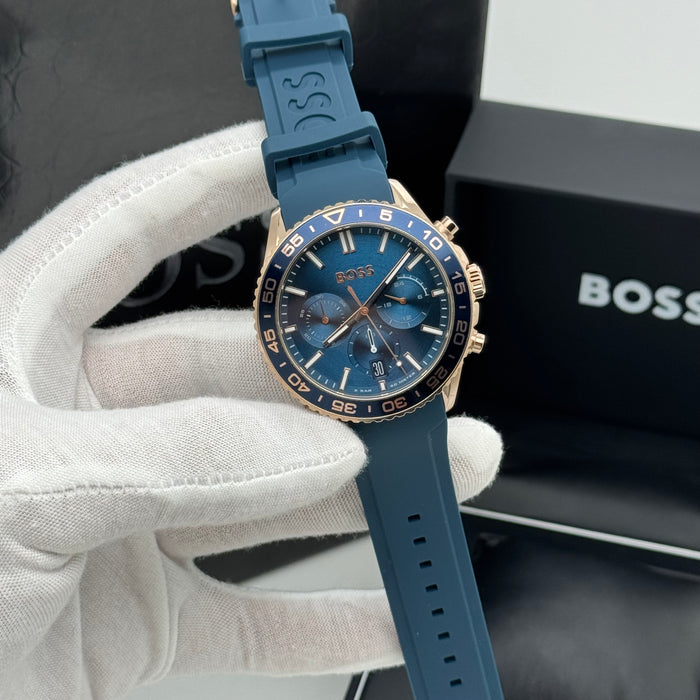Hugo Boss Ocean Blue Chronograph – Rose Gold Case & Blue 1514169- Authentic