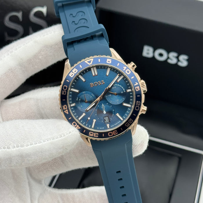 Hugo Boss Ocean Blue Chronograph – Rose Gold Case & Blue 1514169- Authentic