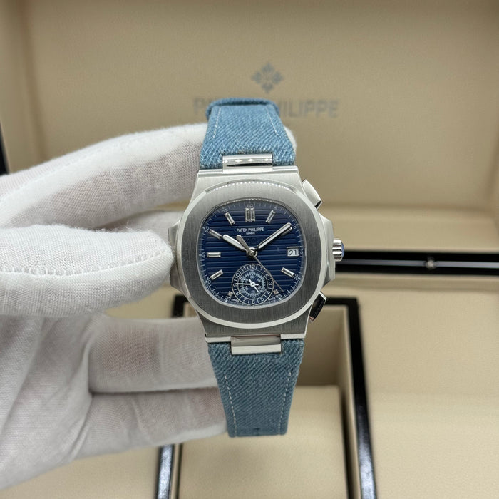 Patek Philippe Nautilus Chronograph – Blue Dial – Denim Strap – Swiss Super Clone
