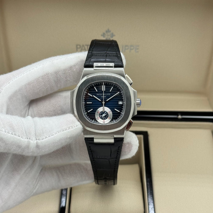 Patek Philippe Nautilus Chronograph – Blue Dial – Black Leather – Swiss Super Clone