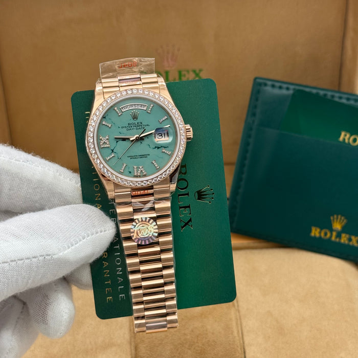 Rolex President Style Automatic Watch – Turquoise Stone Dial – Diamond Bezel