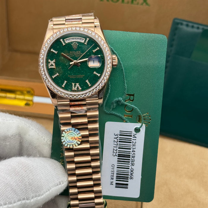 Rolex Emerald Green President Watch – Rose Gold – Diamond Bezel (Day-Date)
