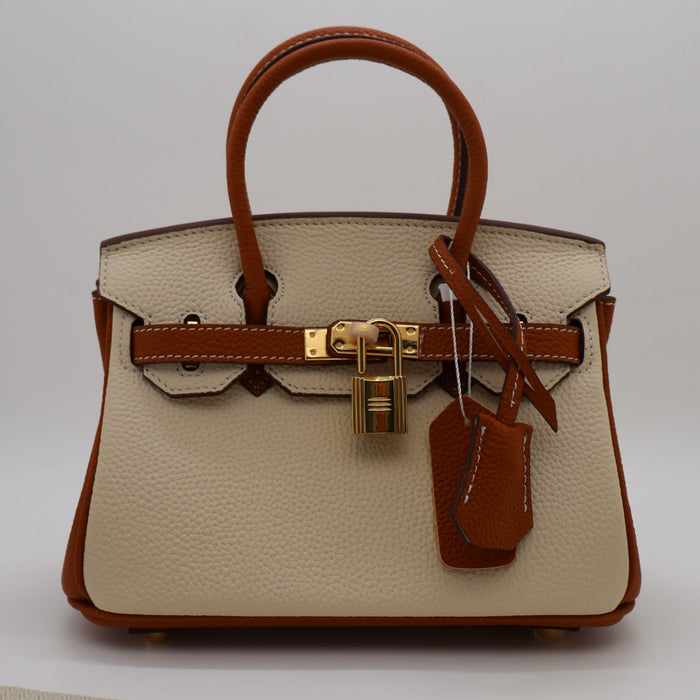 Hermes Genuine Leather Two-Tone Gold Lock Women Bag