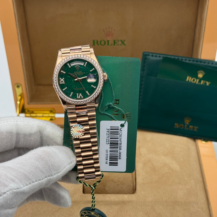Rolex Emerald Green President Watch – Rose Gold – Diamond Bezel (Day-Date)