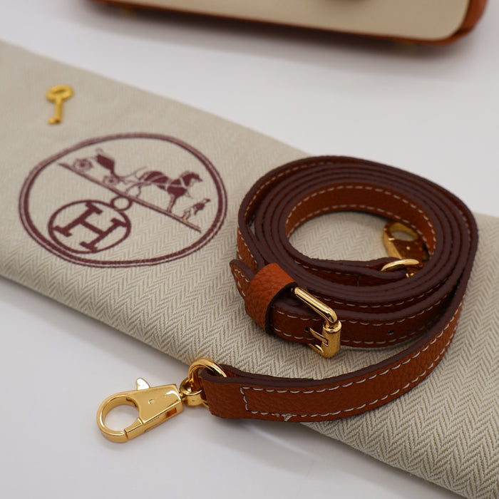 Hermes Genuine Leather Two-Tone Gold Lock Women Bag