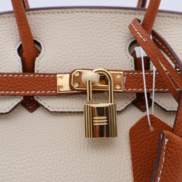 Hermes Genuine Leather Two-Tone Gold Lock Women Bag